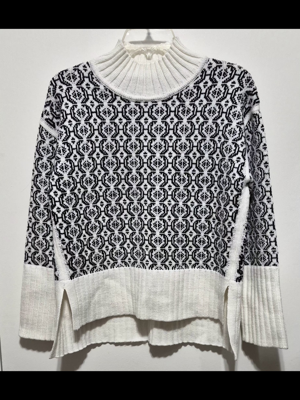 Black & White Elegant Geometric Turtleneck Sweater